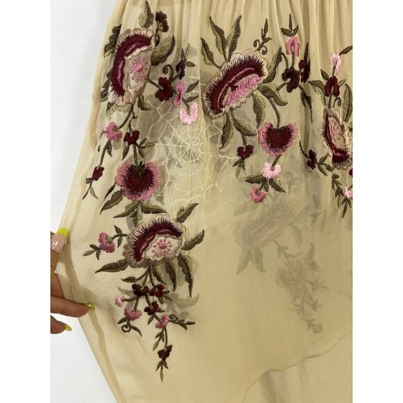 Rare Haute Hippie Embroidered Embellished Floral Silk Hi Low Dress S Fairy Boho - Picture 8 of 14